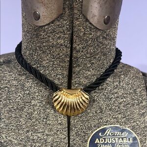 Gold Shell Pendant on Black Rope Necklace